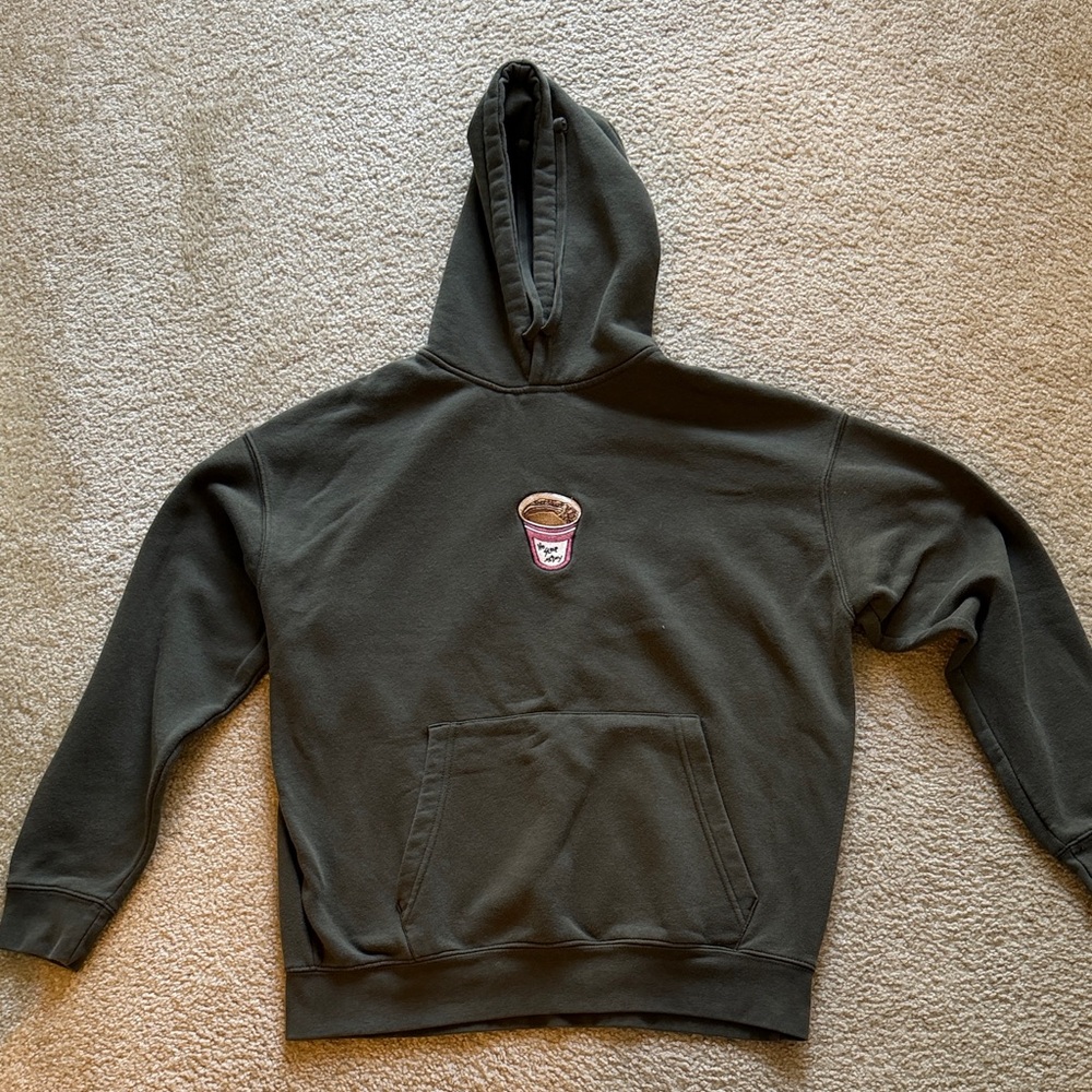 Pull&Bear Dark Green Hoodie with Pocket Detail